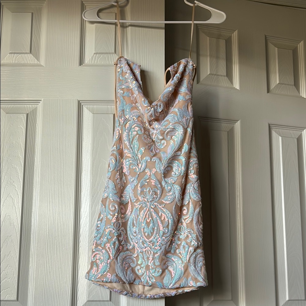 Blue and Cream Patterned Dress